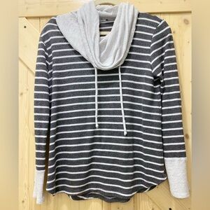 ❤️‍🔥❤️‍🔥Pink Clover Charcoal & Cream Striped Cowl Neck Drawstring Sweat Shirt